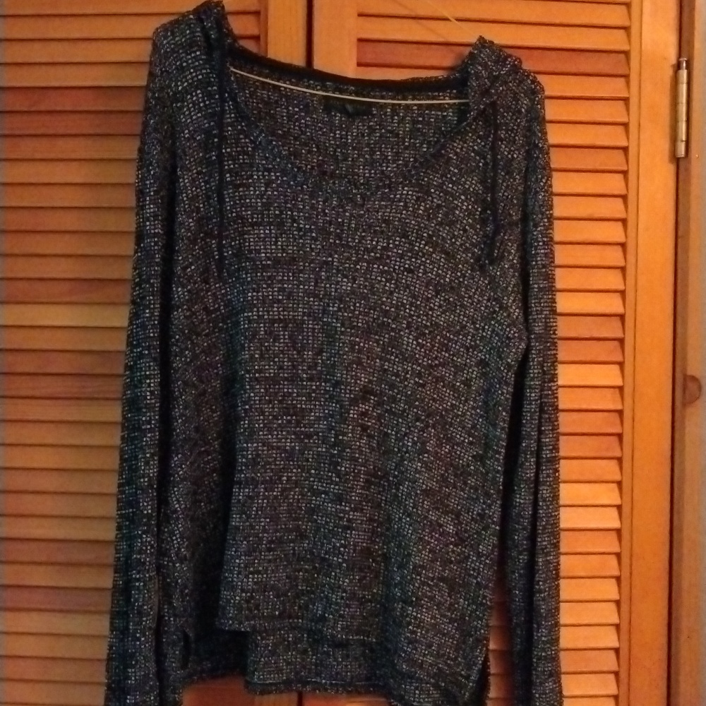 Black and White Checkered Weave Hooded Sweater